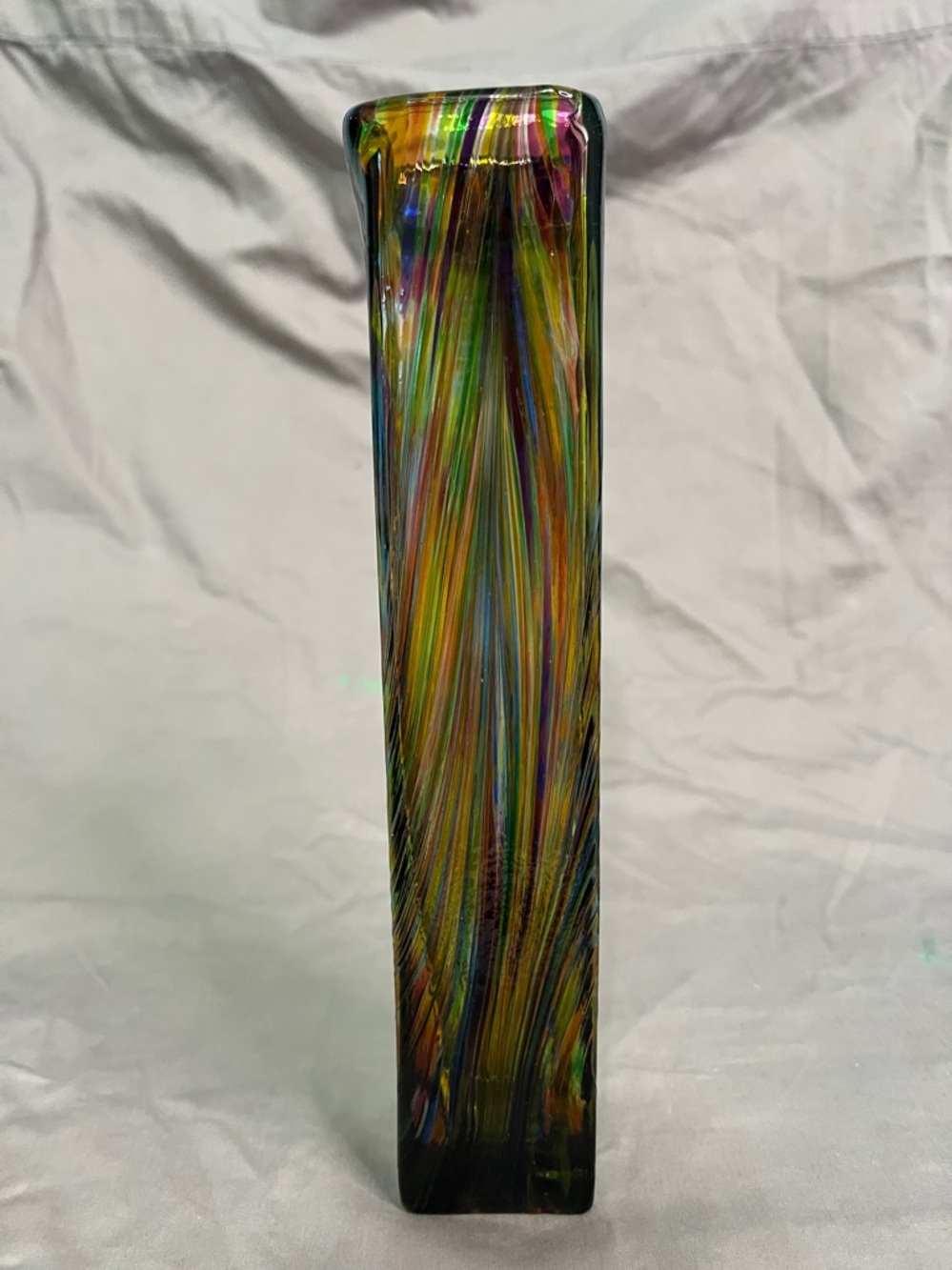 Signed Colorful Murano Style Art Glass Vase Hand-blown "Peacock Glass" - Picture 3 of 9